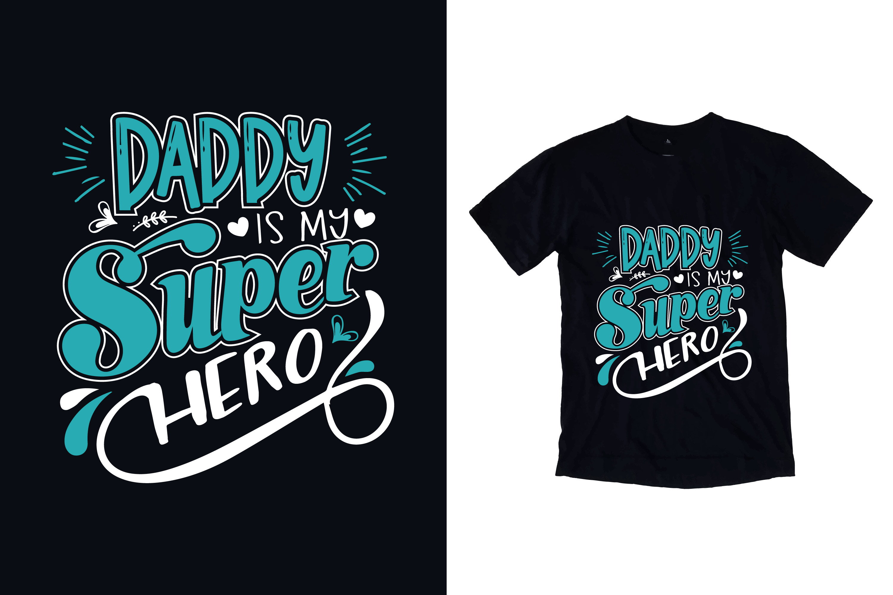 Picture of a black t-shirt with an enchanting print on the theme of fatherhood.