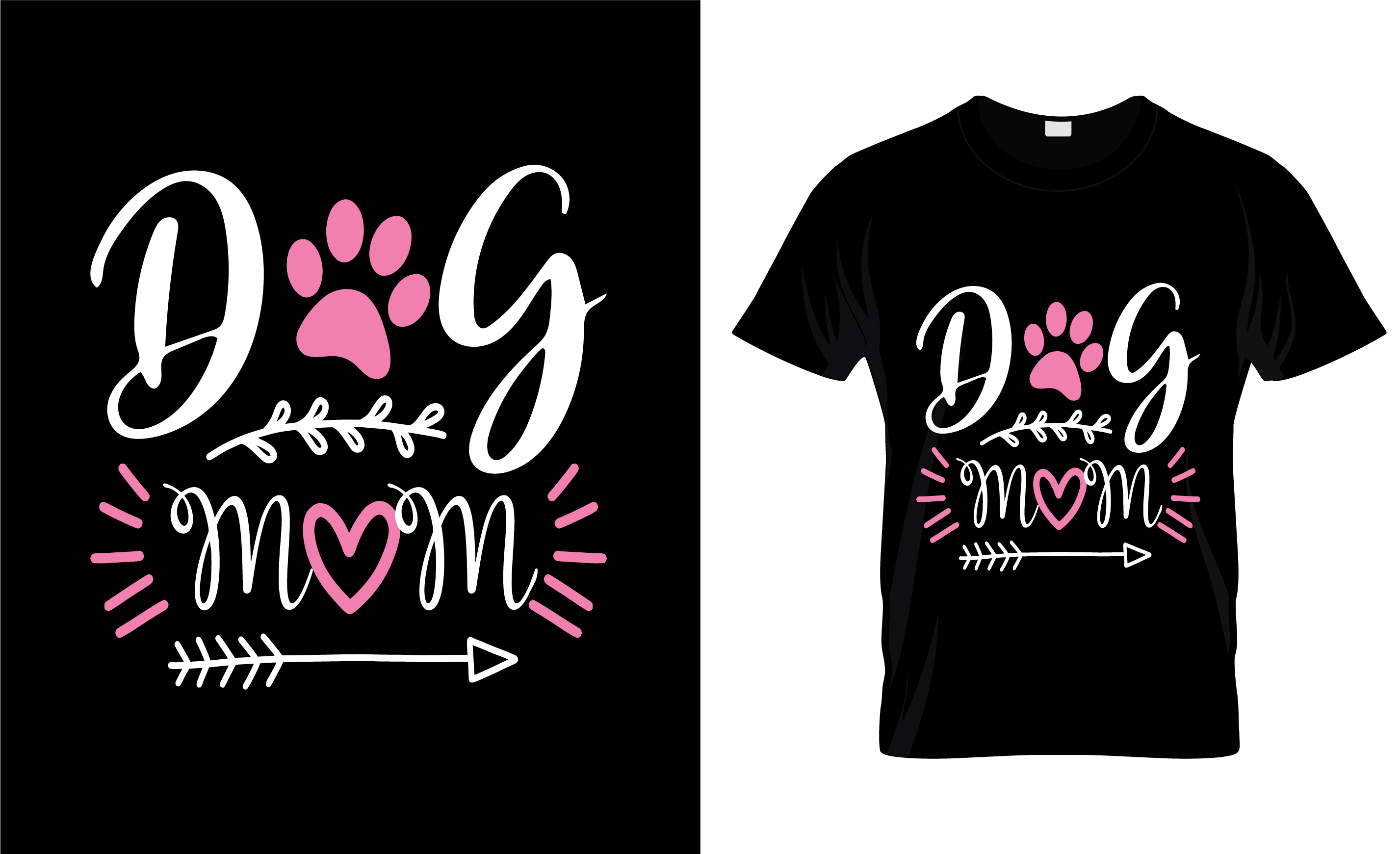Image of a black T-shirt with an enchanting print, white and pink about mom.