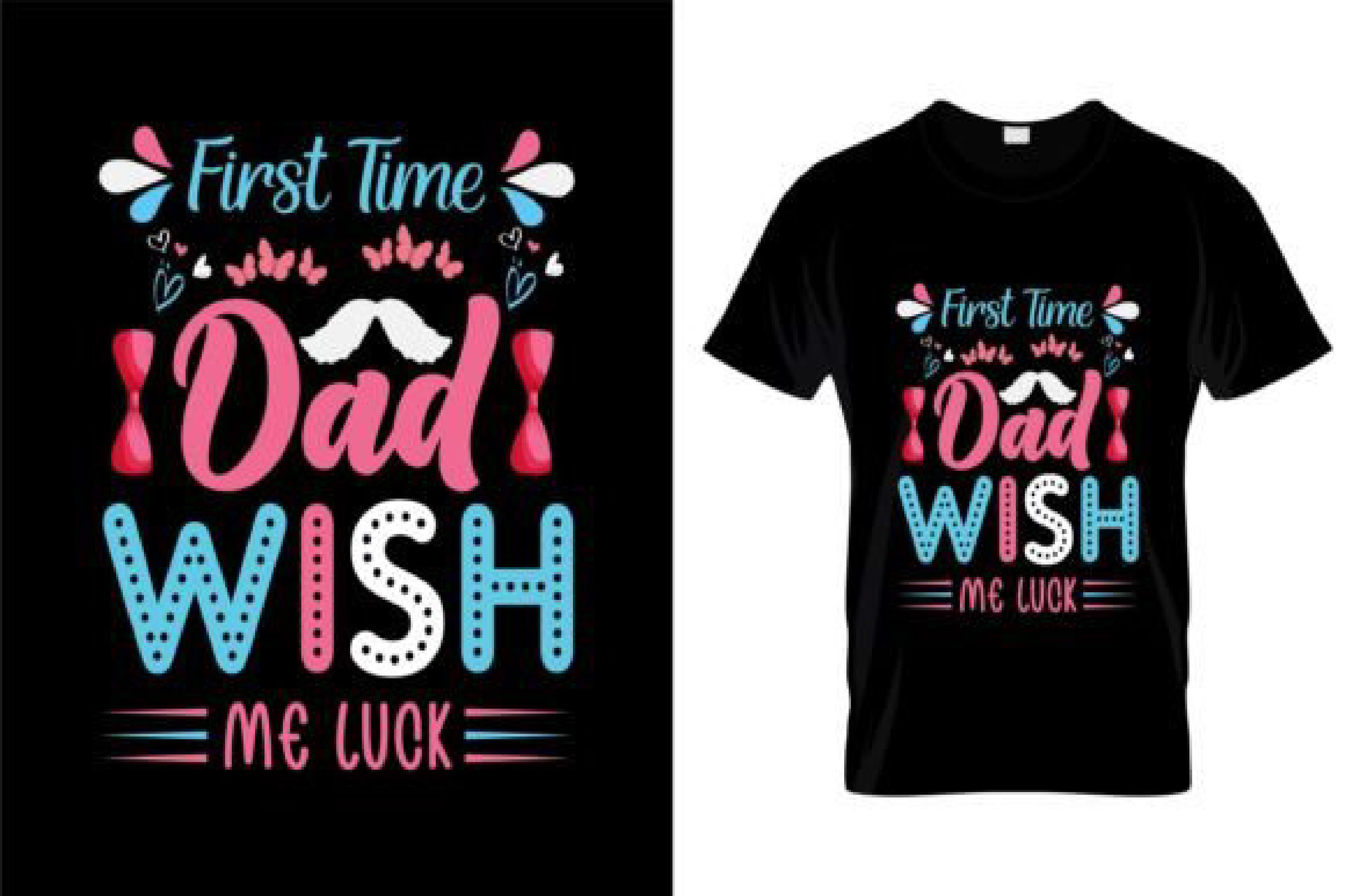 Image of black t-shirt with adorable paternity theme print.