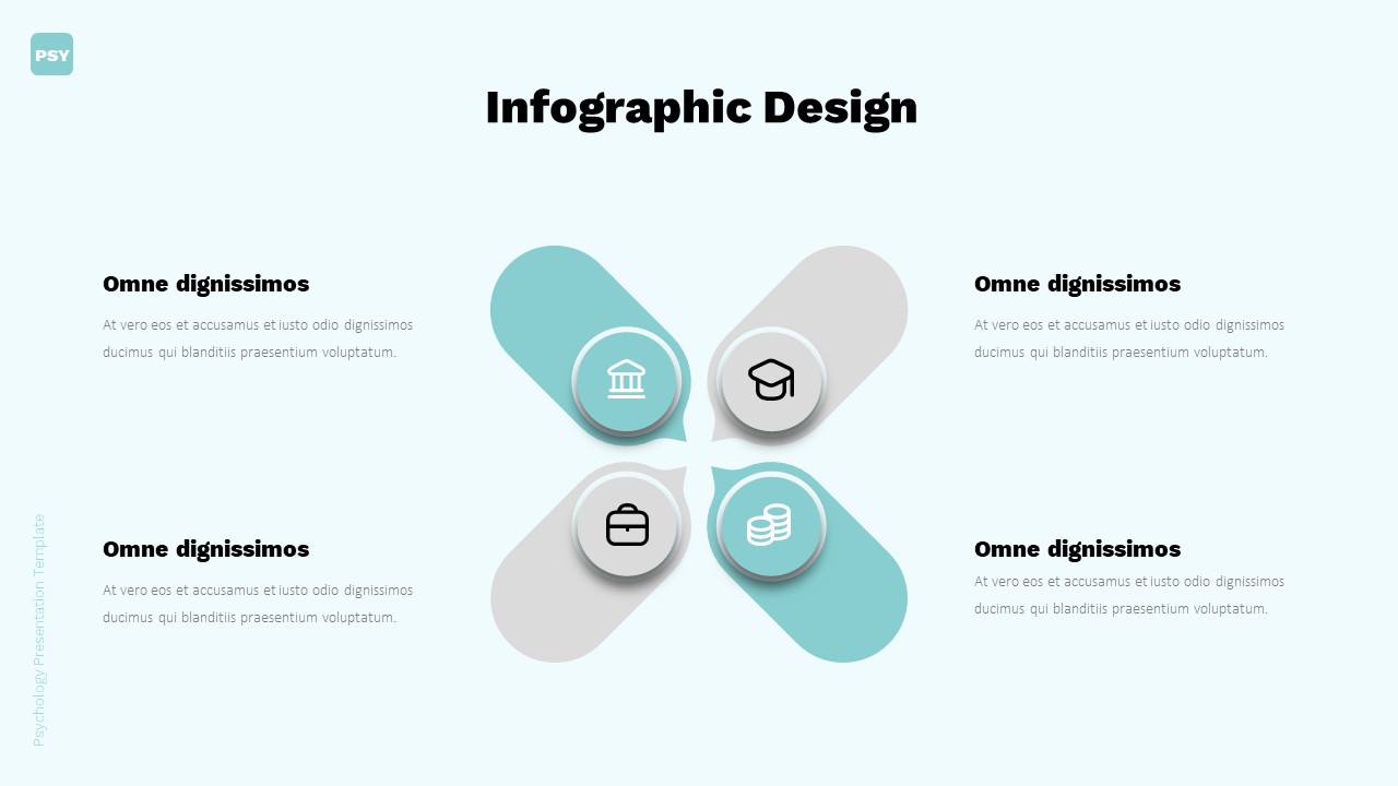 An example of a presentation slide titled "Infographic Design" on a mint background.