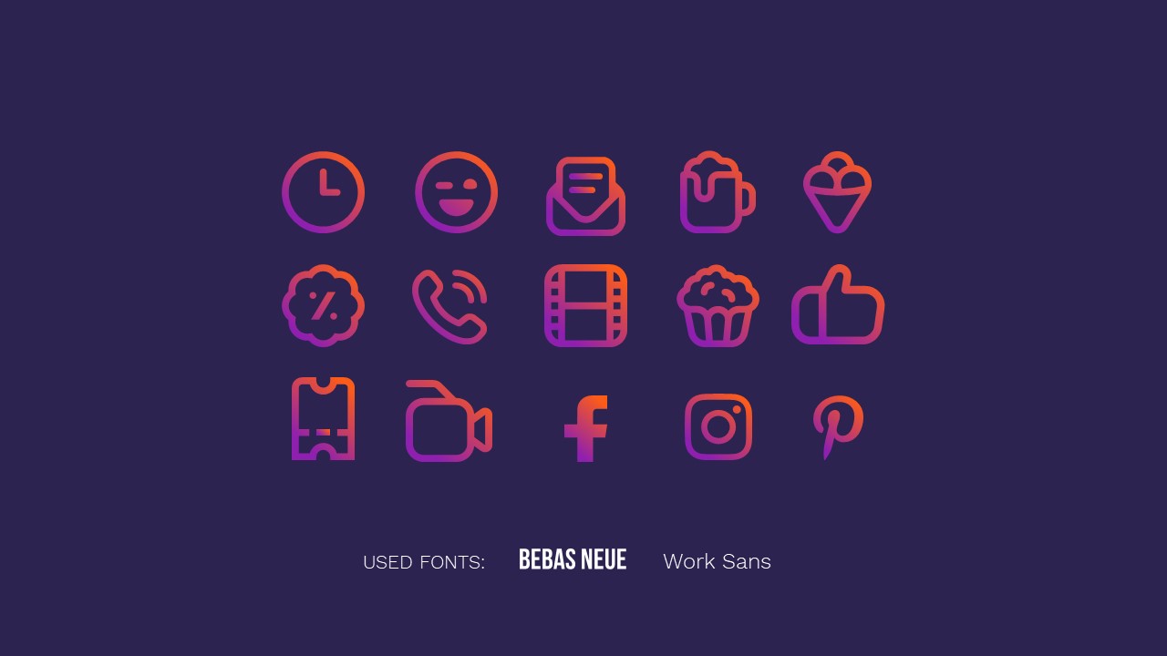 A set of different gradient icons on a dark blue background.