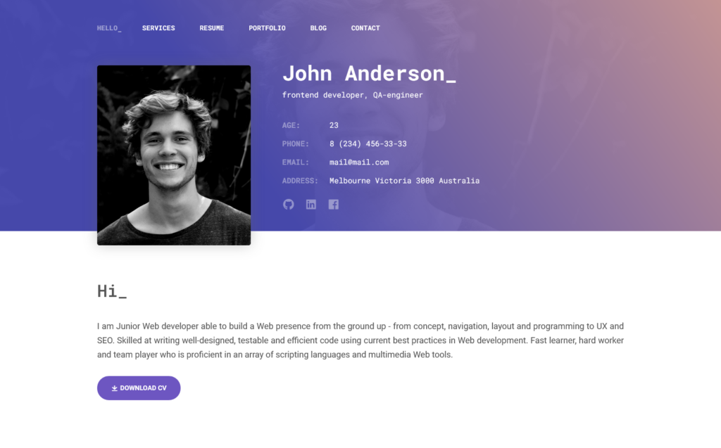 Personal Portfolio/CV HTML Theme - MasterBundles