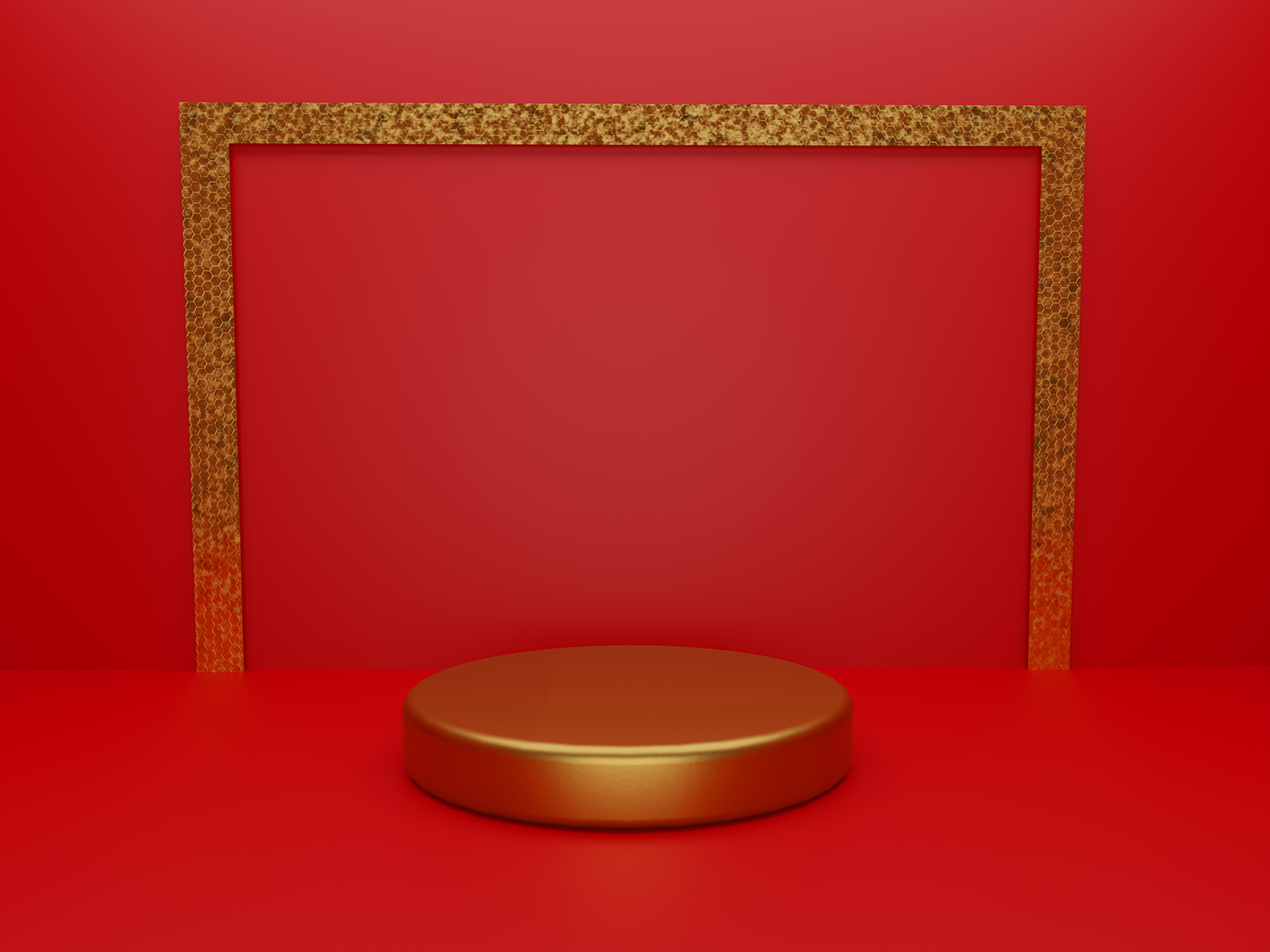 14 Product Display Podium Backgrounds, golden podium on red background with golden rectangular.