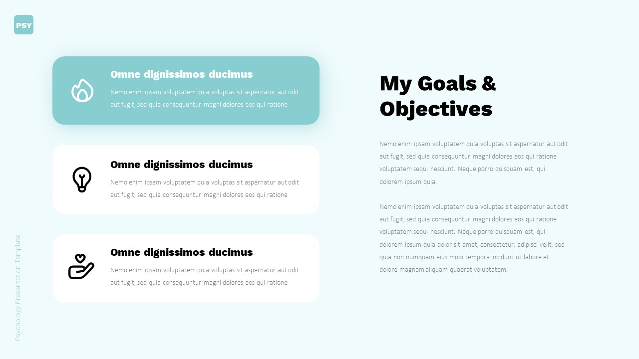 An example of a presentation slide titled "My goals & objectives" on a mint background.