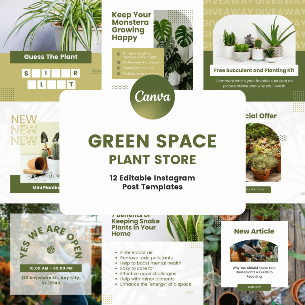 Free 12 Green Space Plant Store Editable Instagram Post MasterBundles