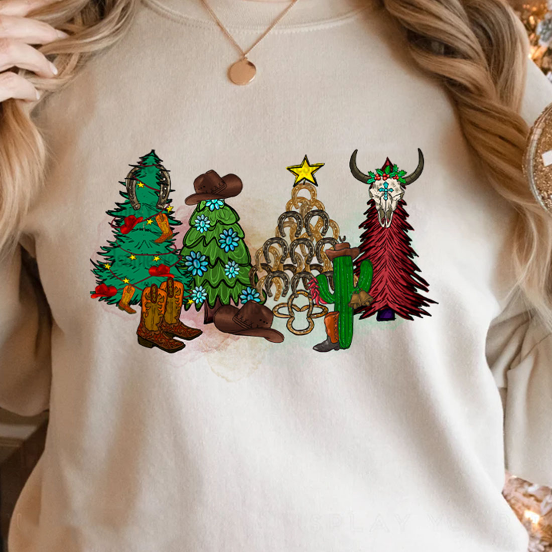 Christmas Tree Howdy Western PNG Sublimation preview image.