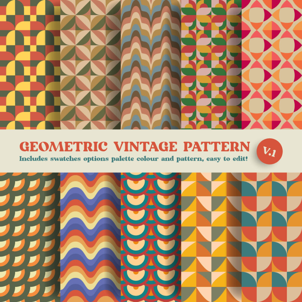 10 Geometric Vintage Patterns V1 - MasterBundles