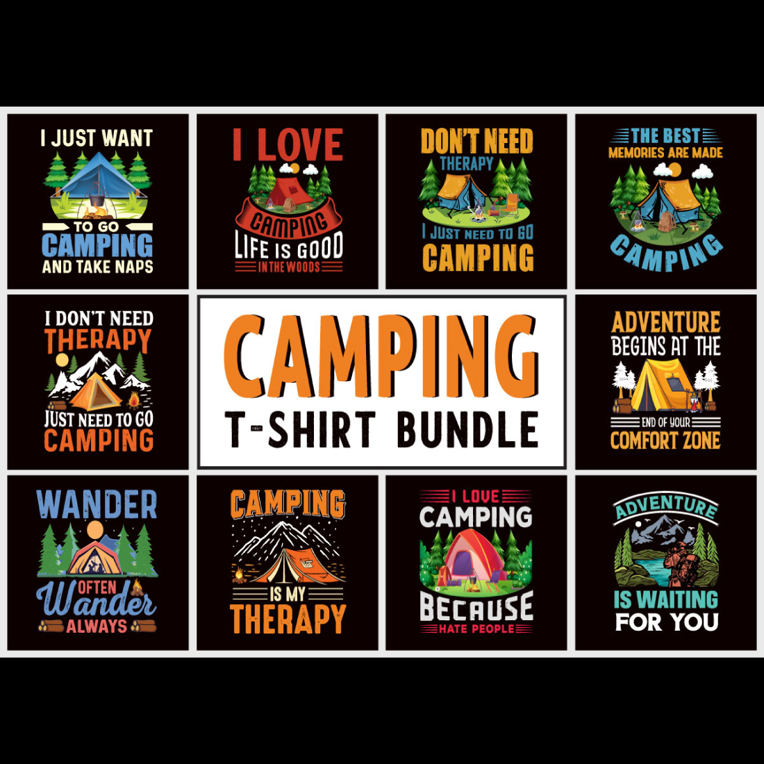 Camping T-Shirt Design Bundle cover image.