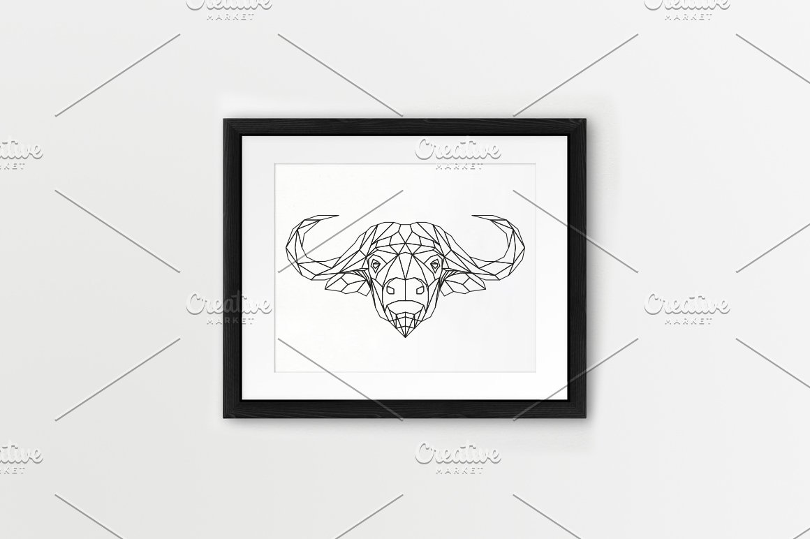 BW poster with geometric wild animal.