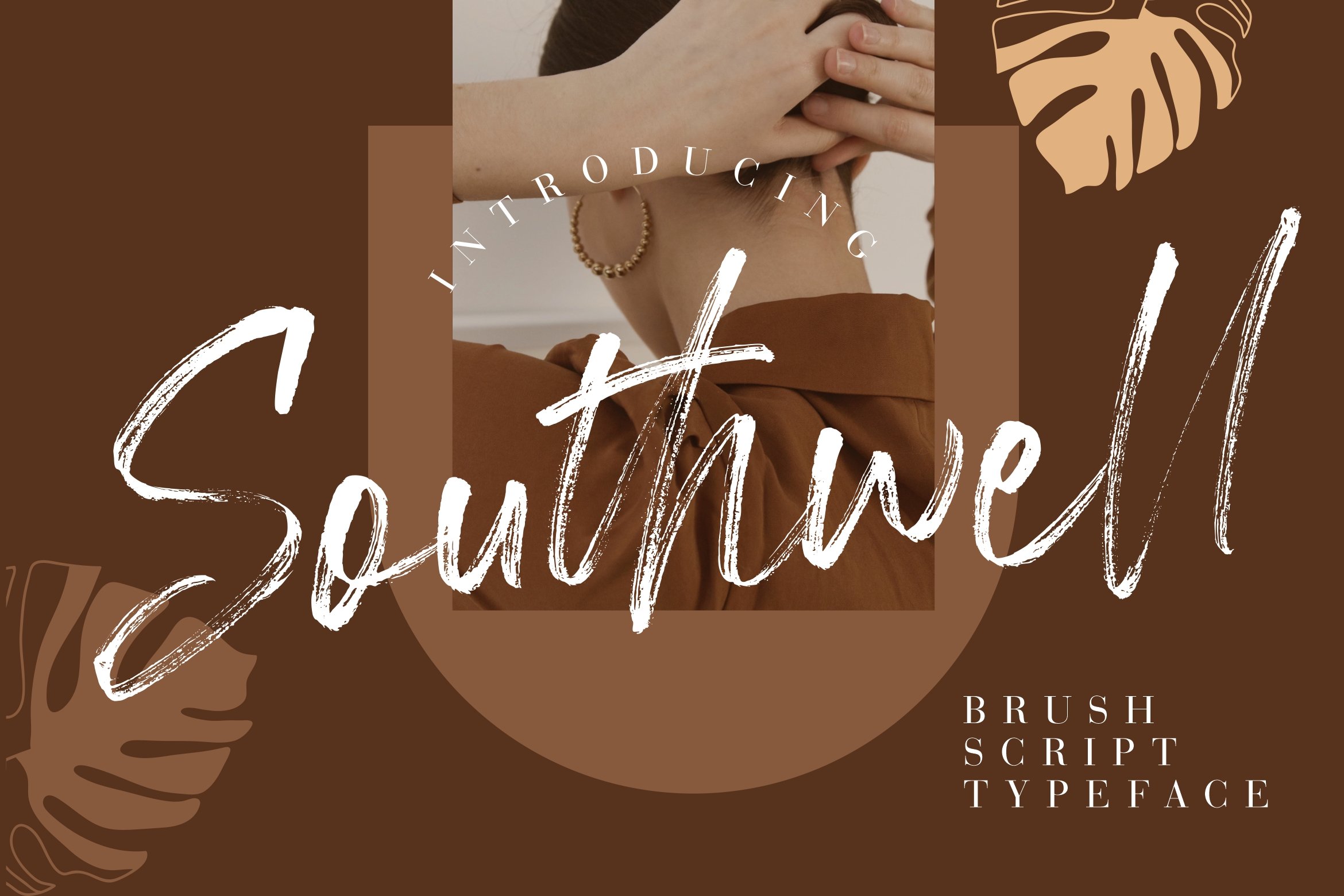 Brown illustration with the brush font.