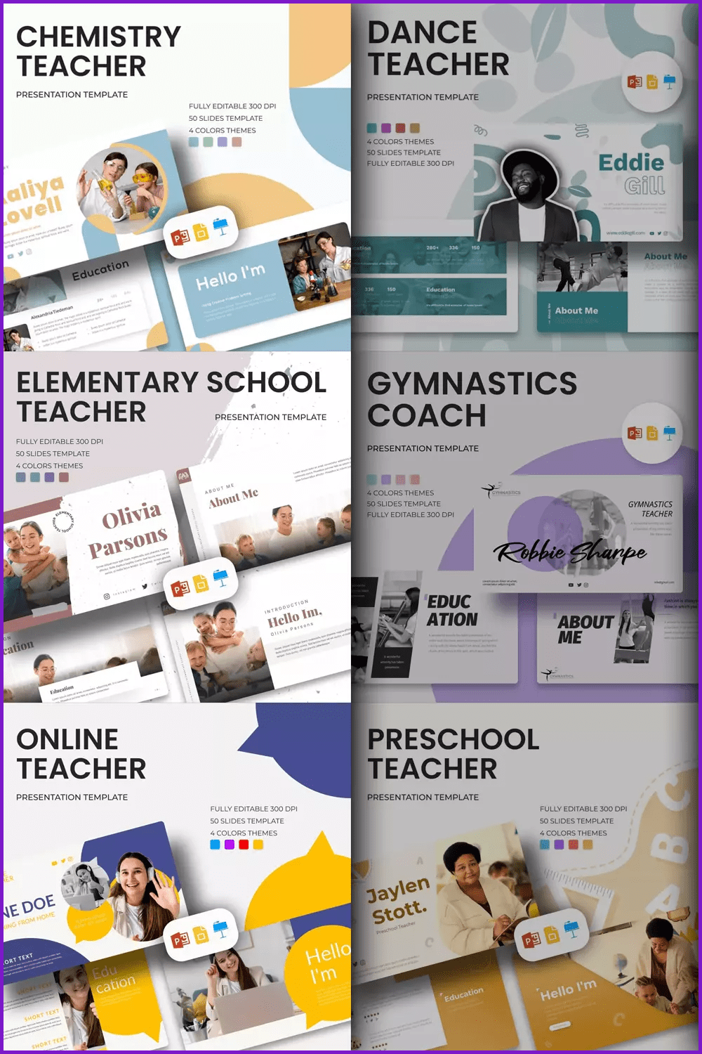 Collage of screenshots of presentations featuring teachers.