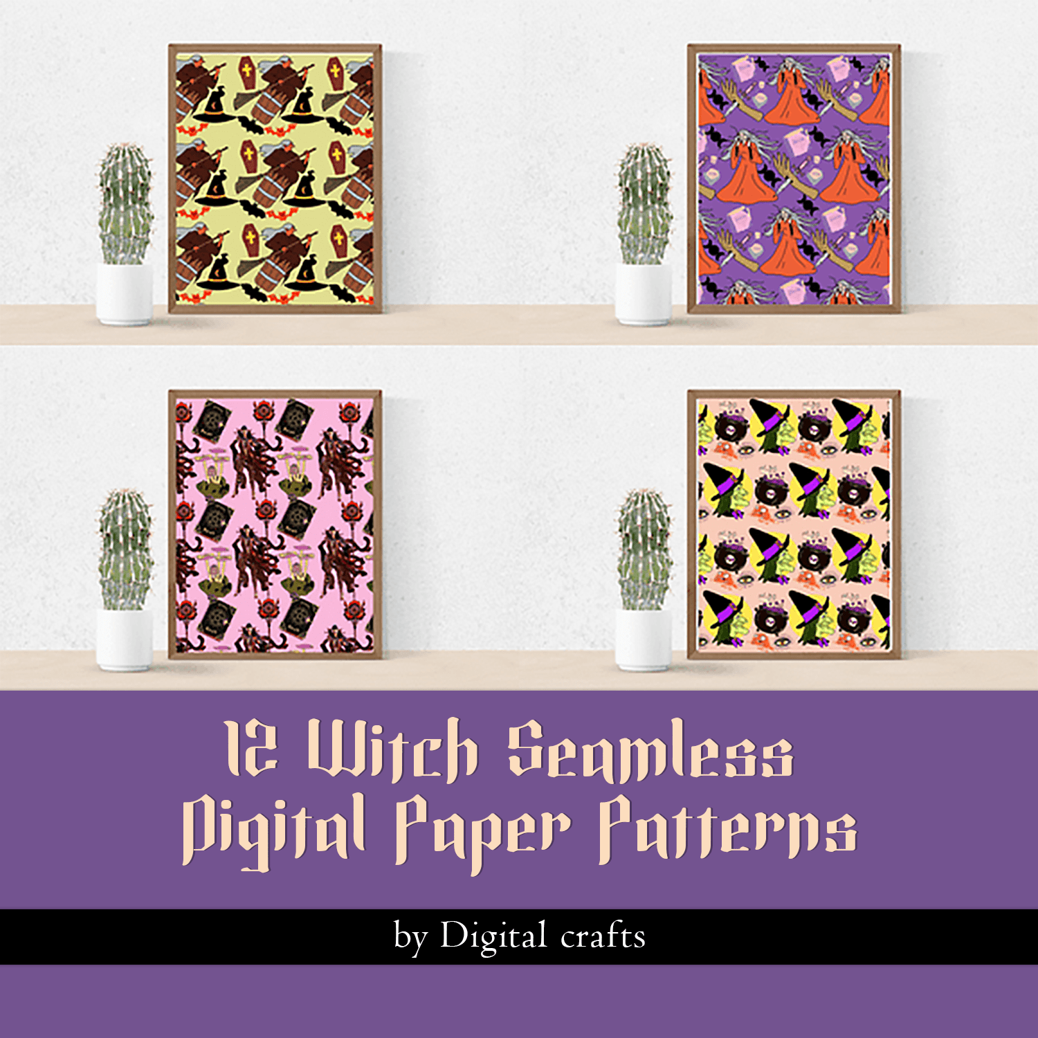 12 Witch Seamless Digital Paper Patterns cover.