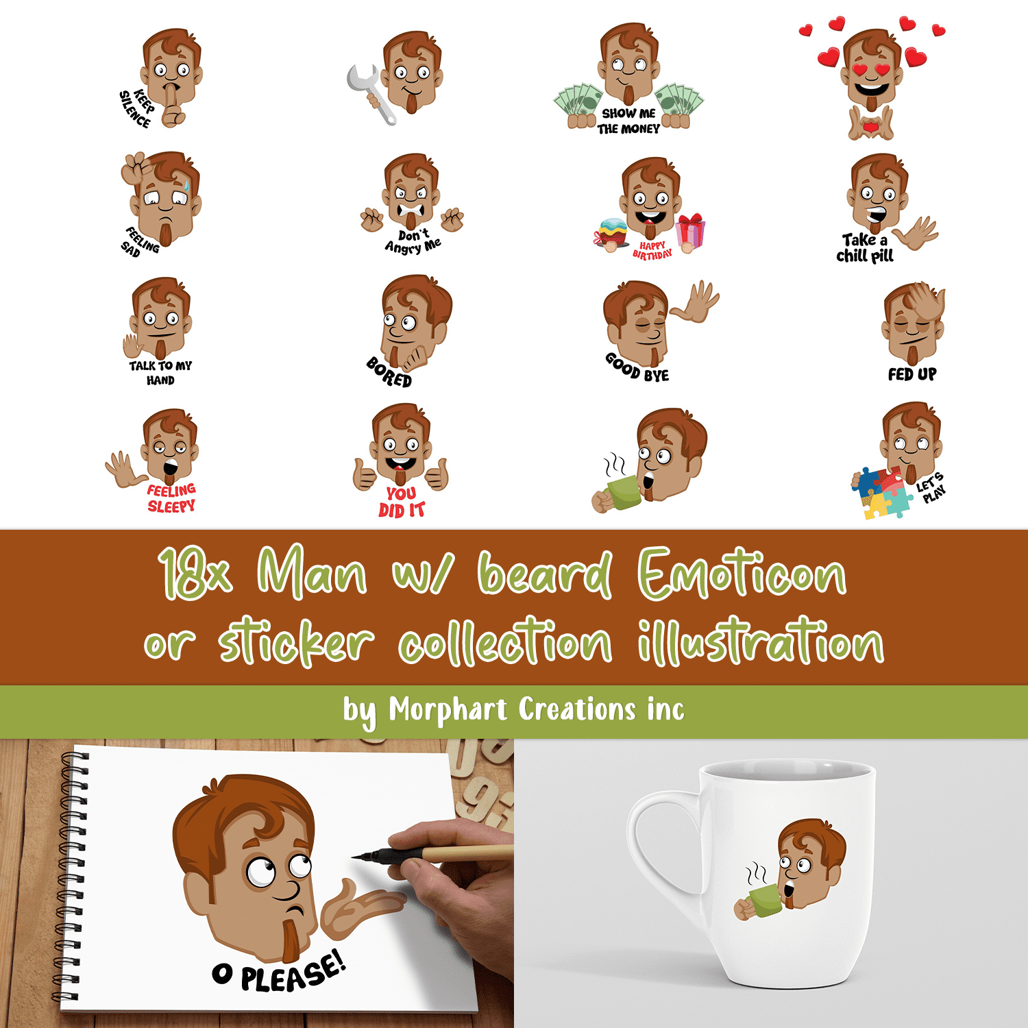 Cover of adorable images of man with beard emoticon.