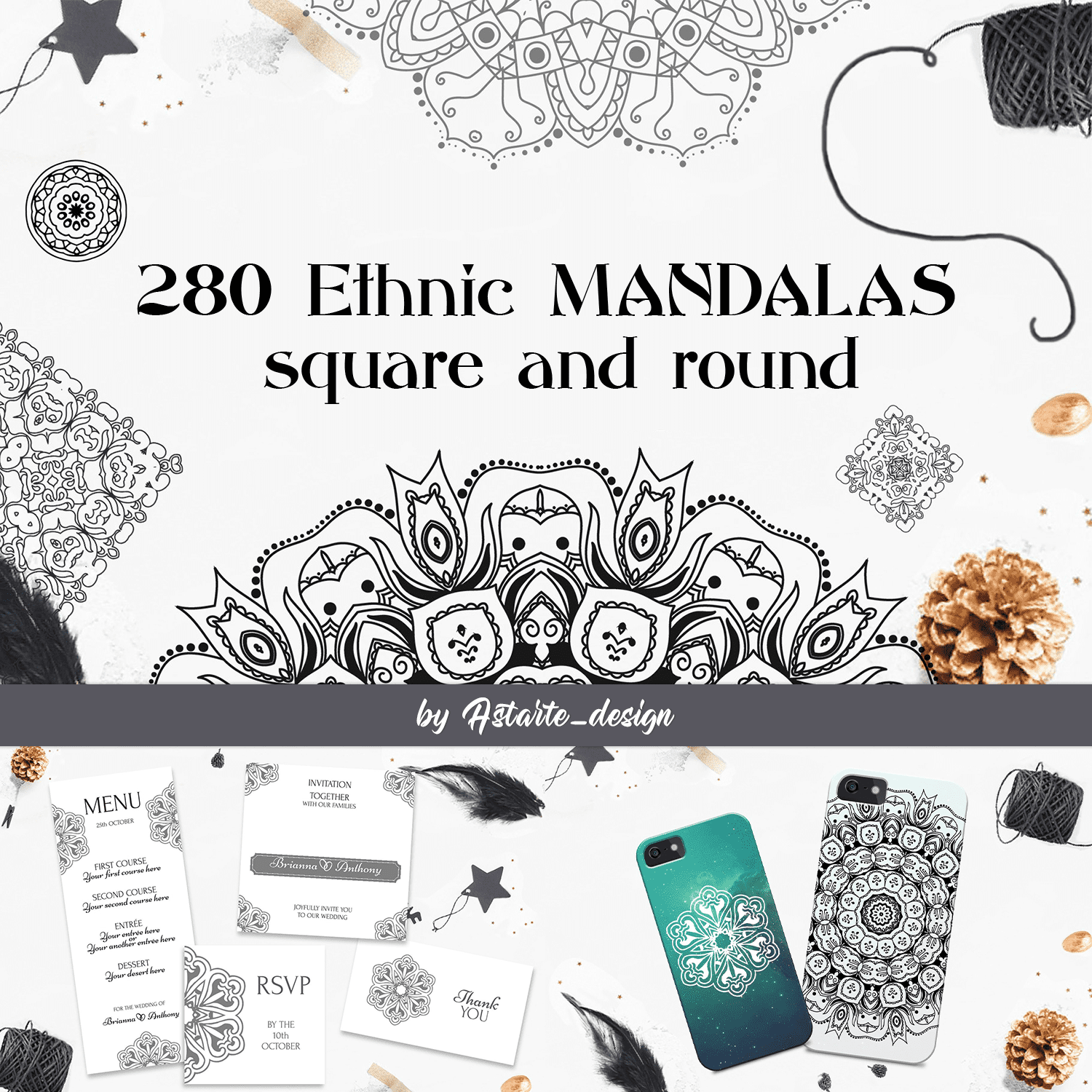 280 Ethnic MANDALAS square and round cover.