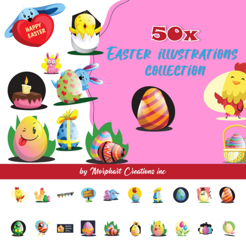 Set of cartoon images of easter eggs.