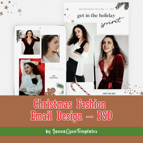 Set of images of enchanting email design template with Christmas fashion theme.