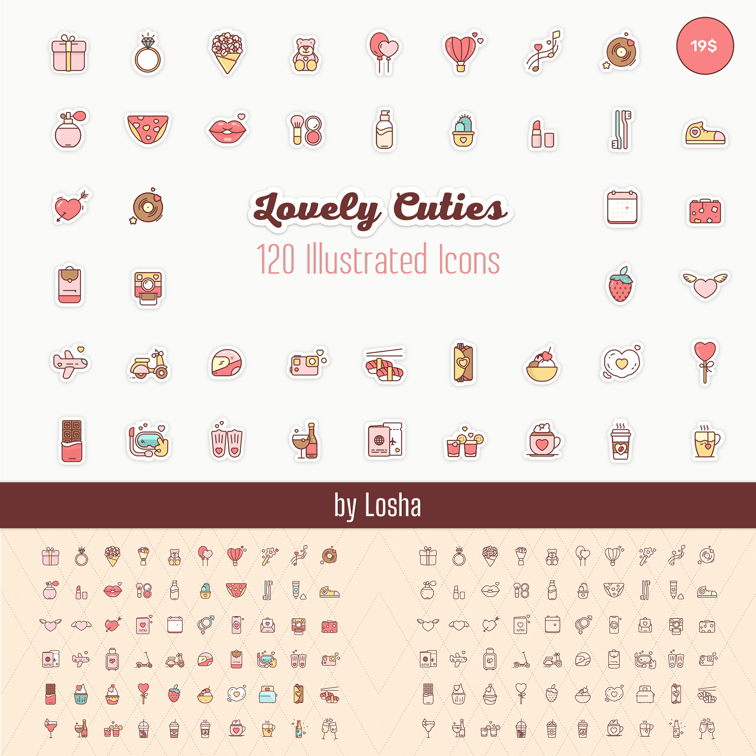 Lovely Cuties 120 Illustrated Icons cover.