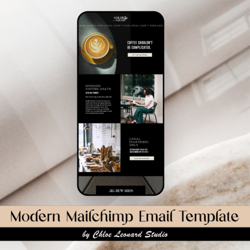 Image of gorgeous email design template on mobile phone screen.