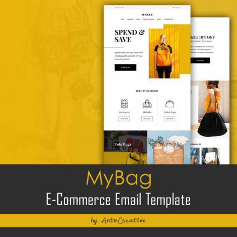 A selection of images of an adorable email design template for a bag store.