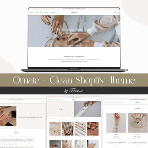 A pack of images of the fabulous Shopify theme in brown and white.