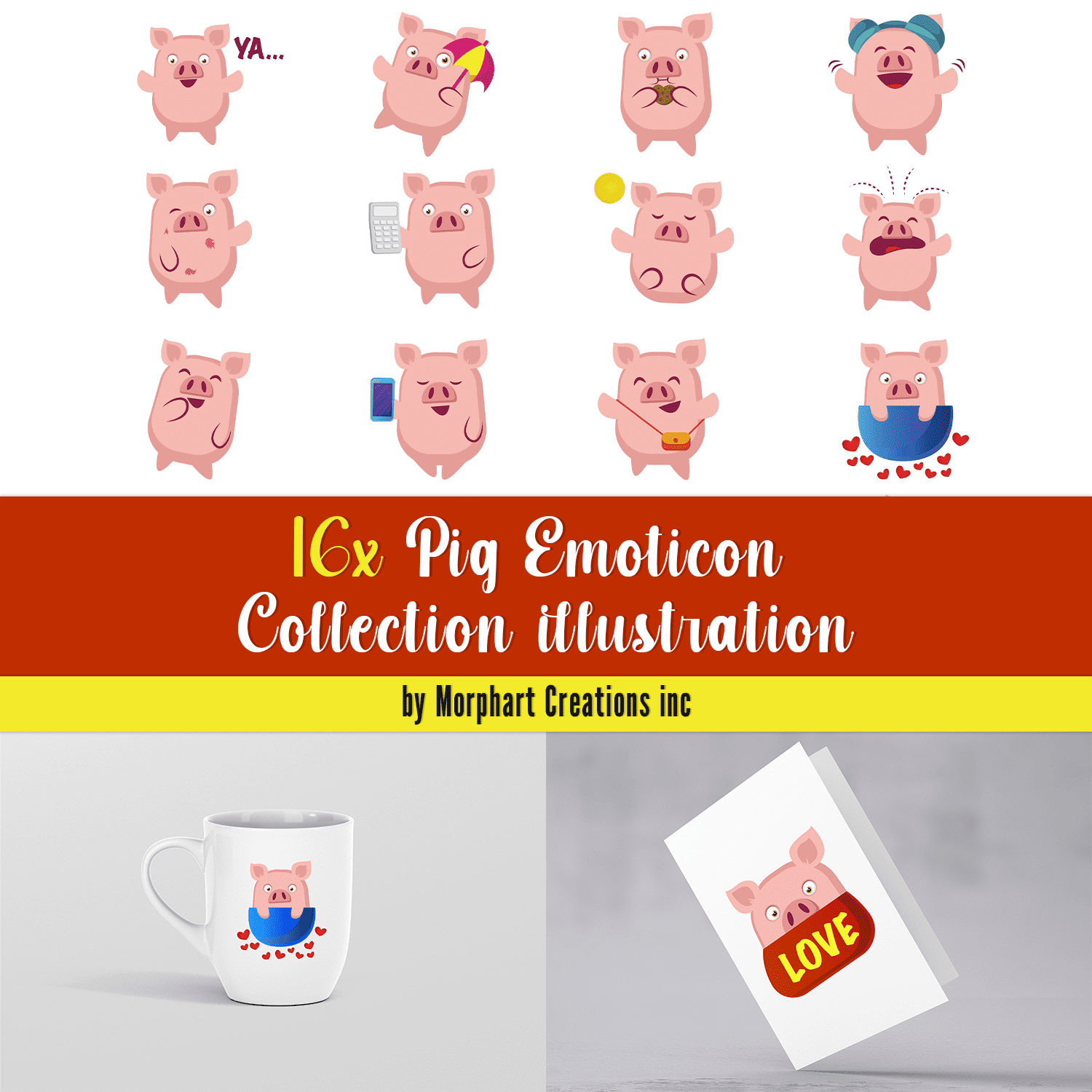 A pack of gorgeous images of pigs emoticons.