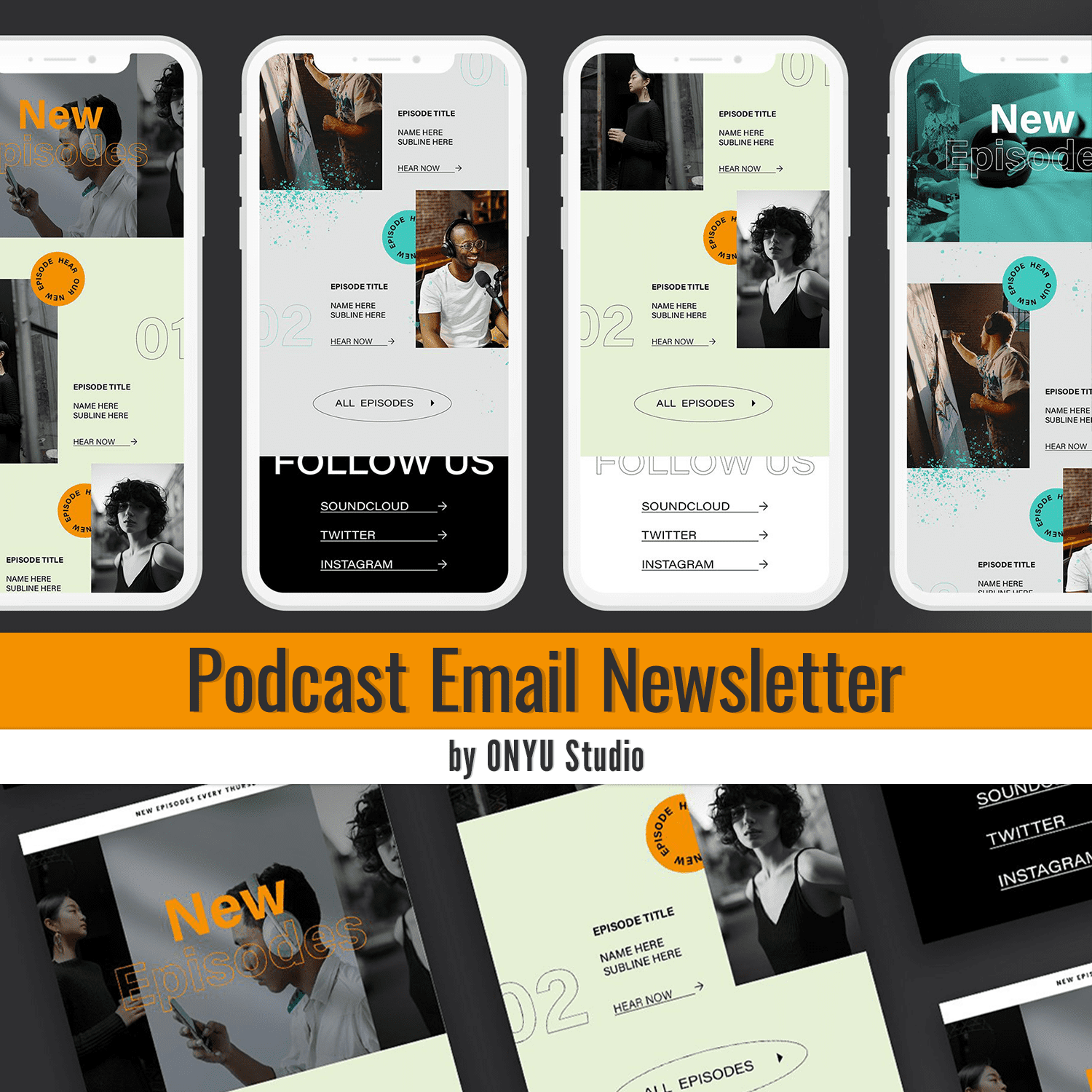 Set of images of adorable podcast info email design template.