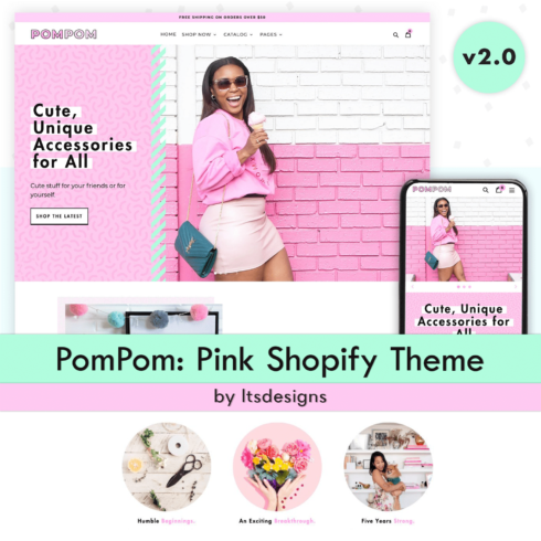 Gorgeous image of the Shopify theme in pink colors.