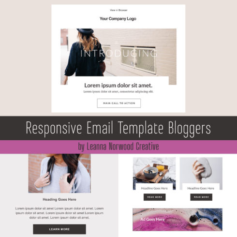 Compilation of images of an irresistible email design template for bloggers.