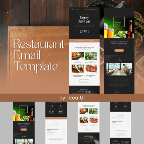 Cover with images of enchanting restaurant email design template.