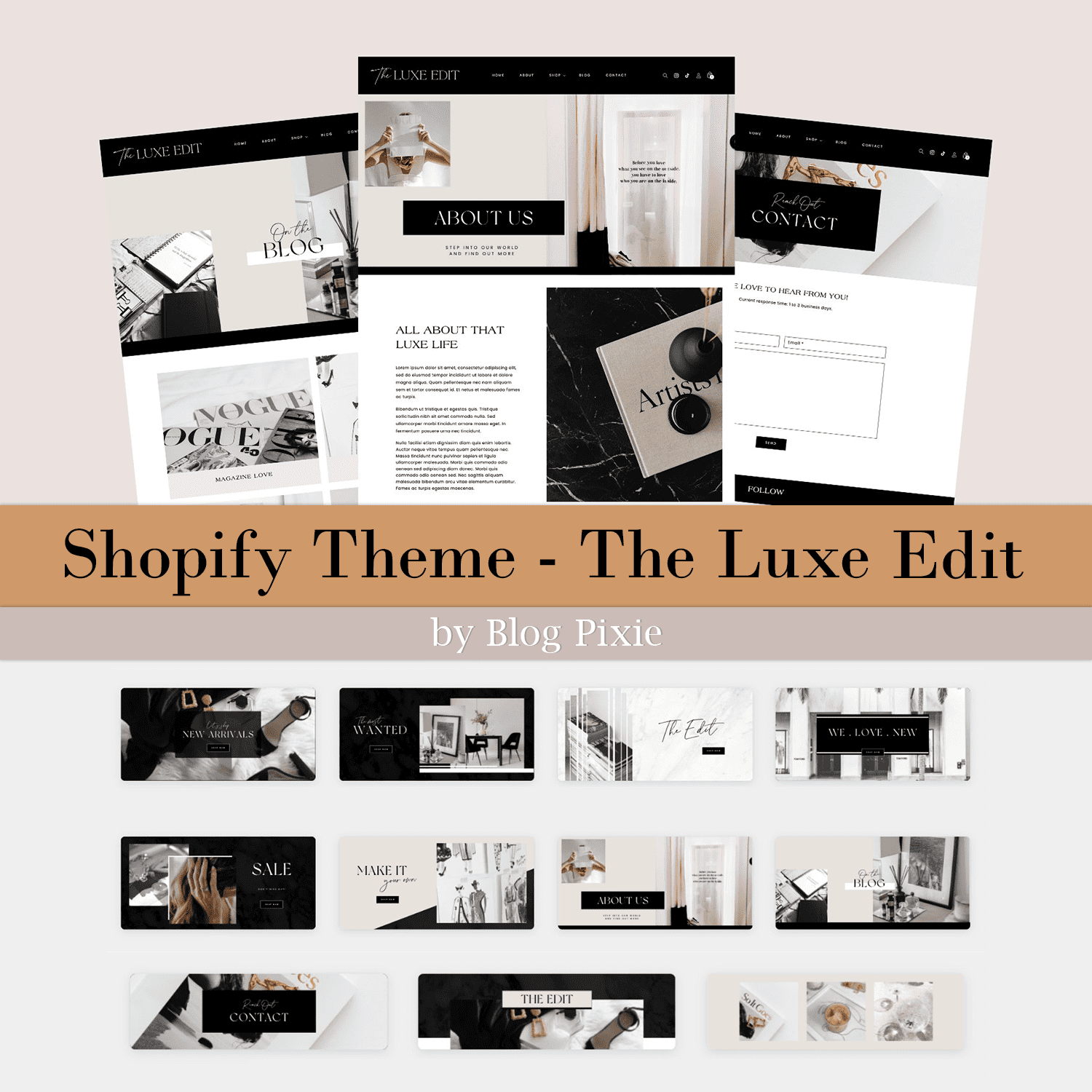 A collection of page images of a gorgeous Shopify theme.