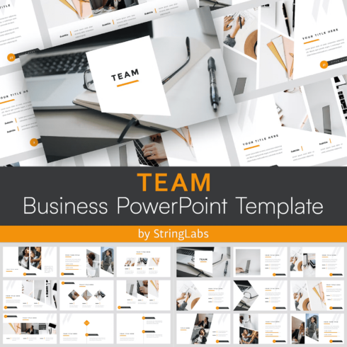 A set of images of elegant presentation template slides on the theme of a business team.