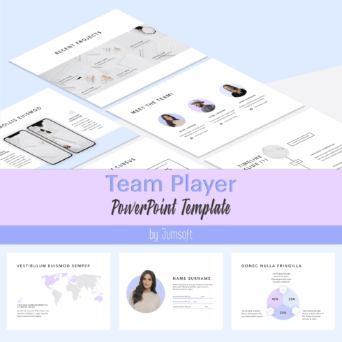 A set of images of exquisite presentation template slides on the theme of a team player.