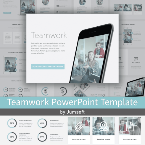 Pack of images of adorable slide presentation template on the theme of teamwork.