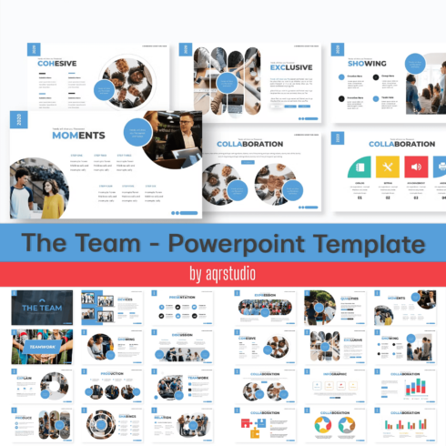 A collection of images of adorable slide presentation template on the theme of teamwork.