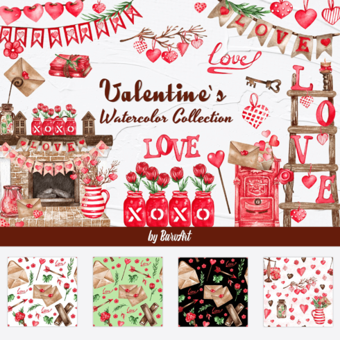 Valentine`s Watercolor Collection.