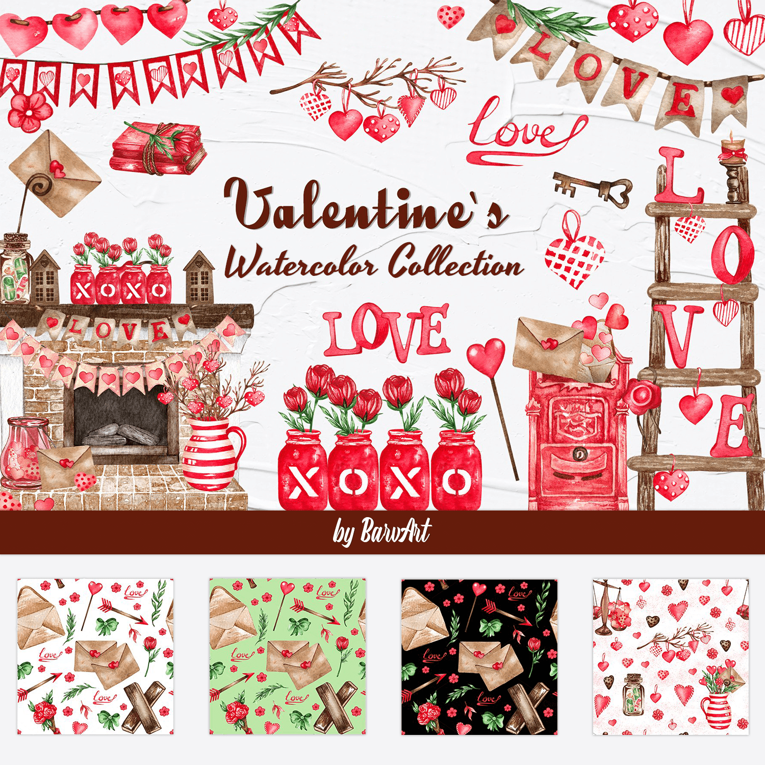 Valentine`s Watercolor Collection.