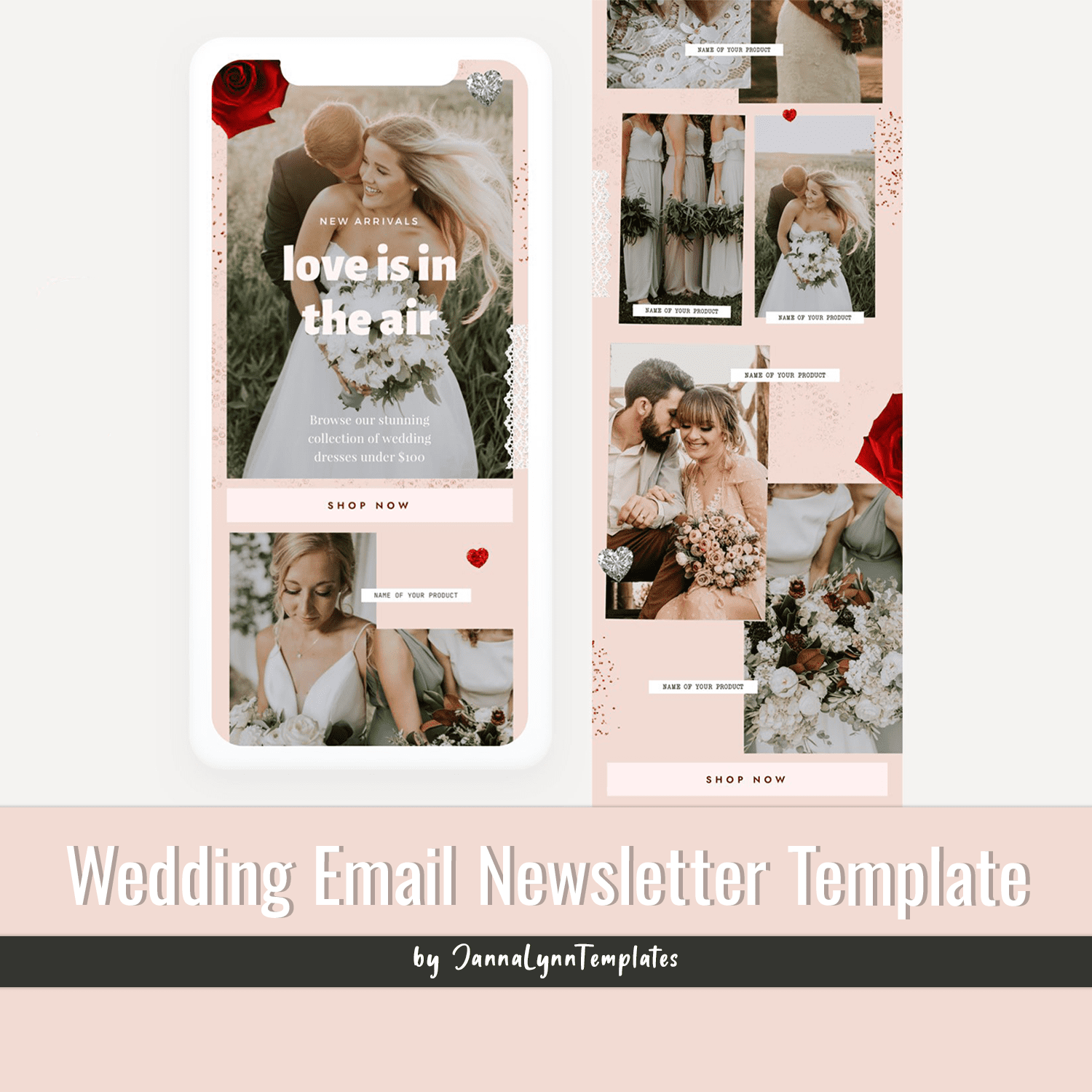 An image pack of a gorgeous wedding email newsletter template.