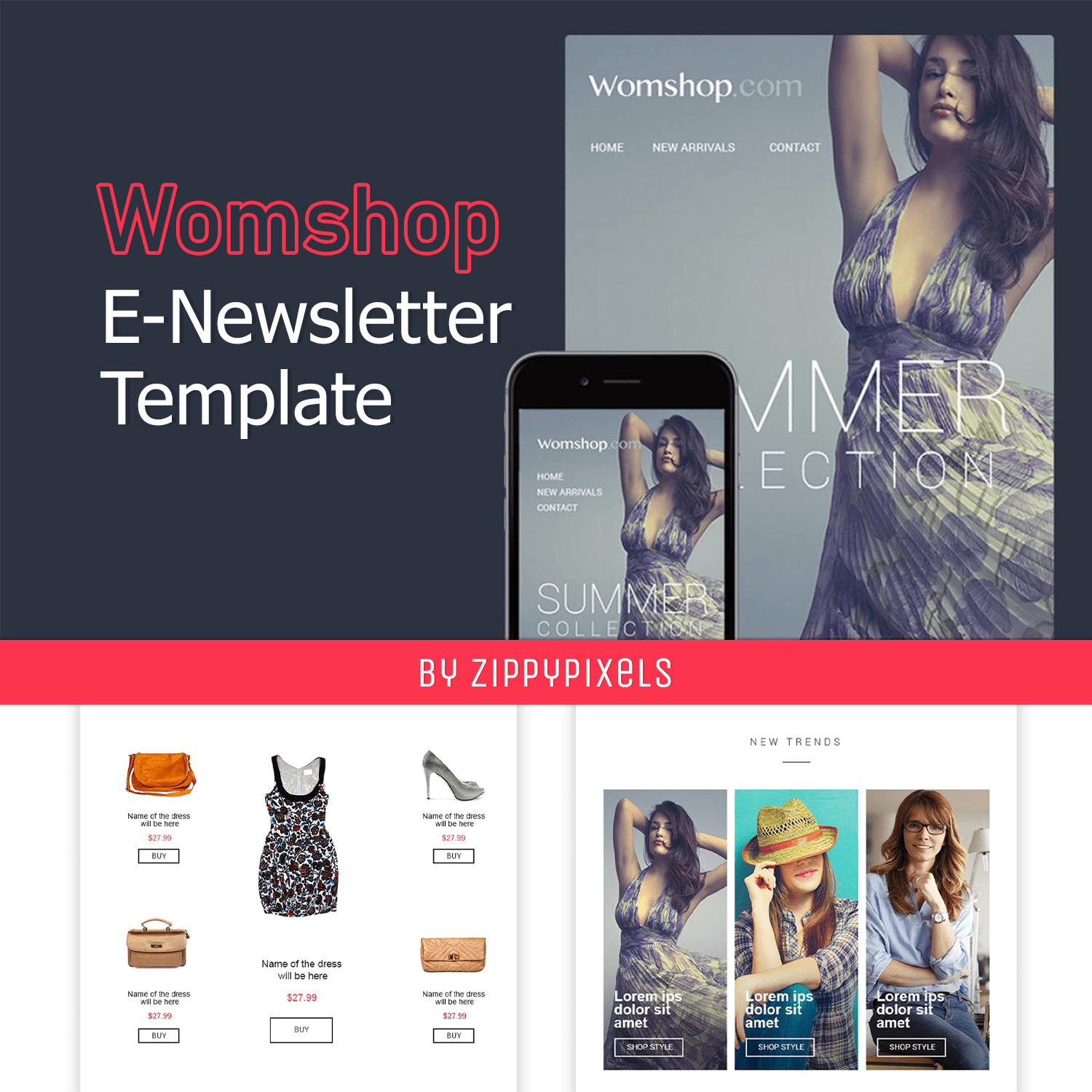 Pack of images of gorgeous women's shop email design template.