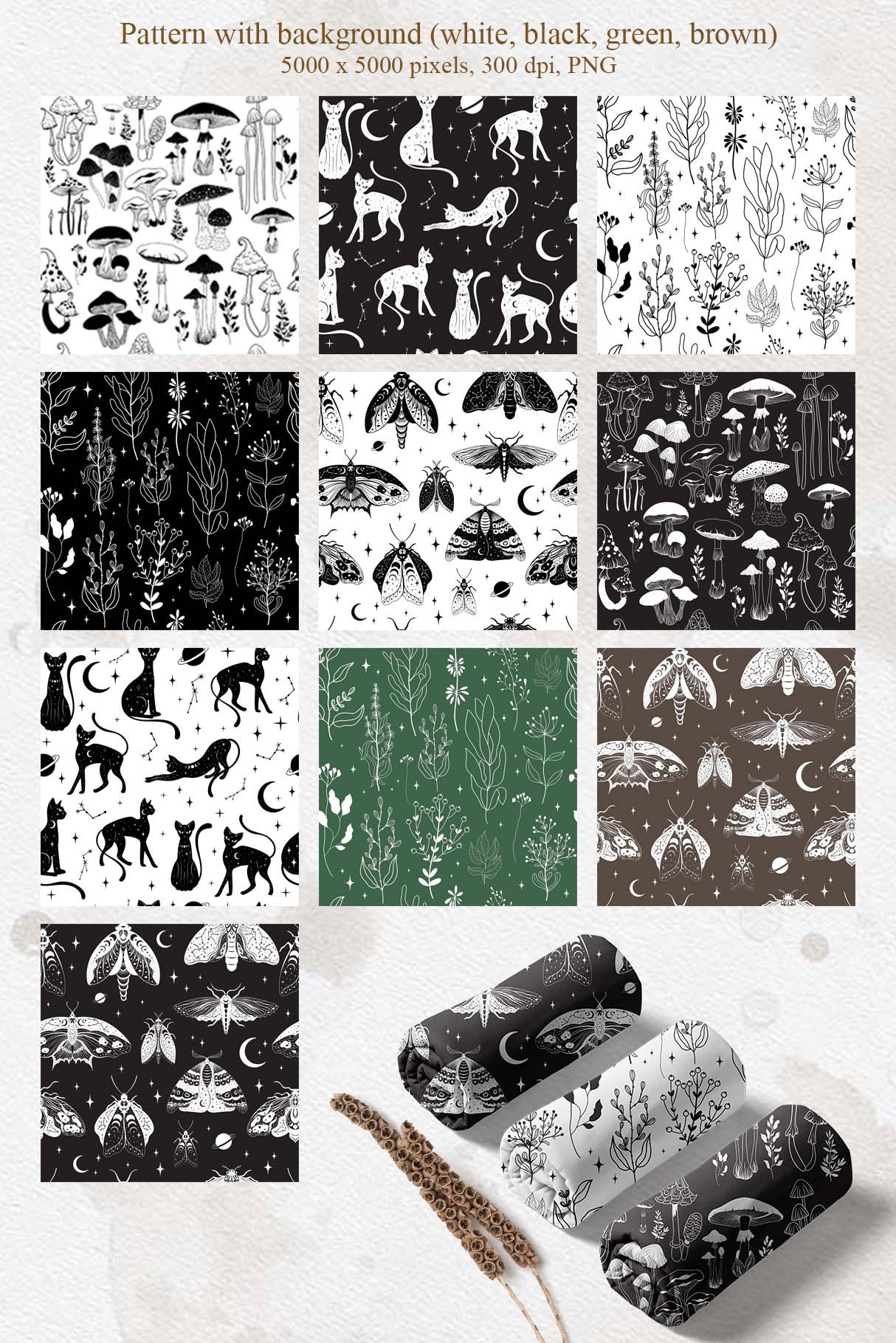 Patterns with the mystical and magic animals.