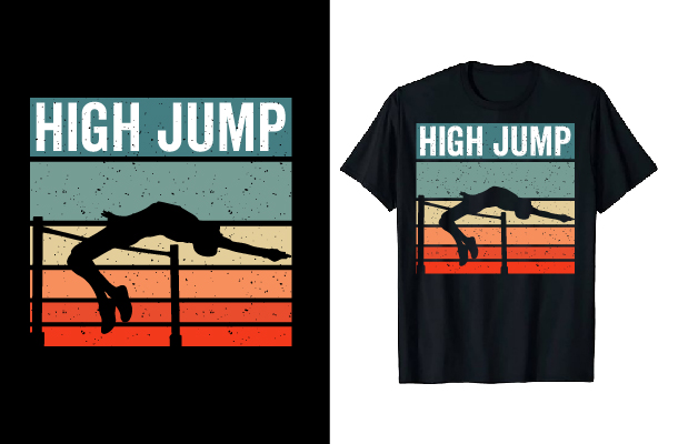 Image of a black t-shirt with an exquisite print of the silhouette of a high jump athlete.