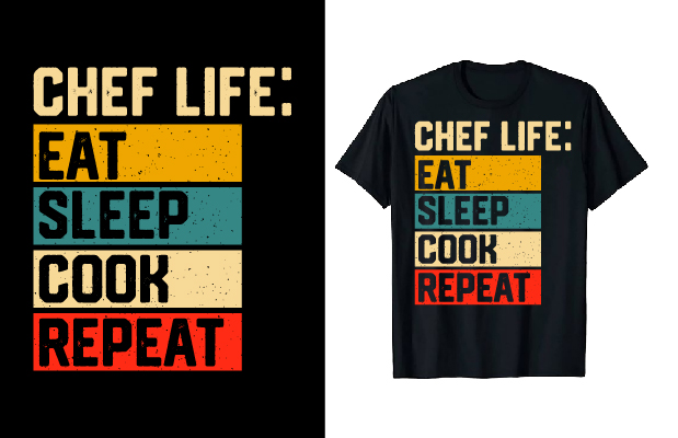 Image of a black t-shirt with a charming print for a chef