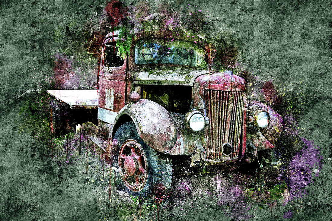 Bundle of 12 Old Trucks HQ Graphics with Grunge Style for fabrics.