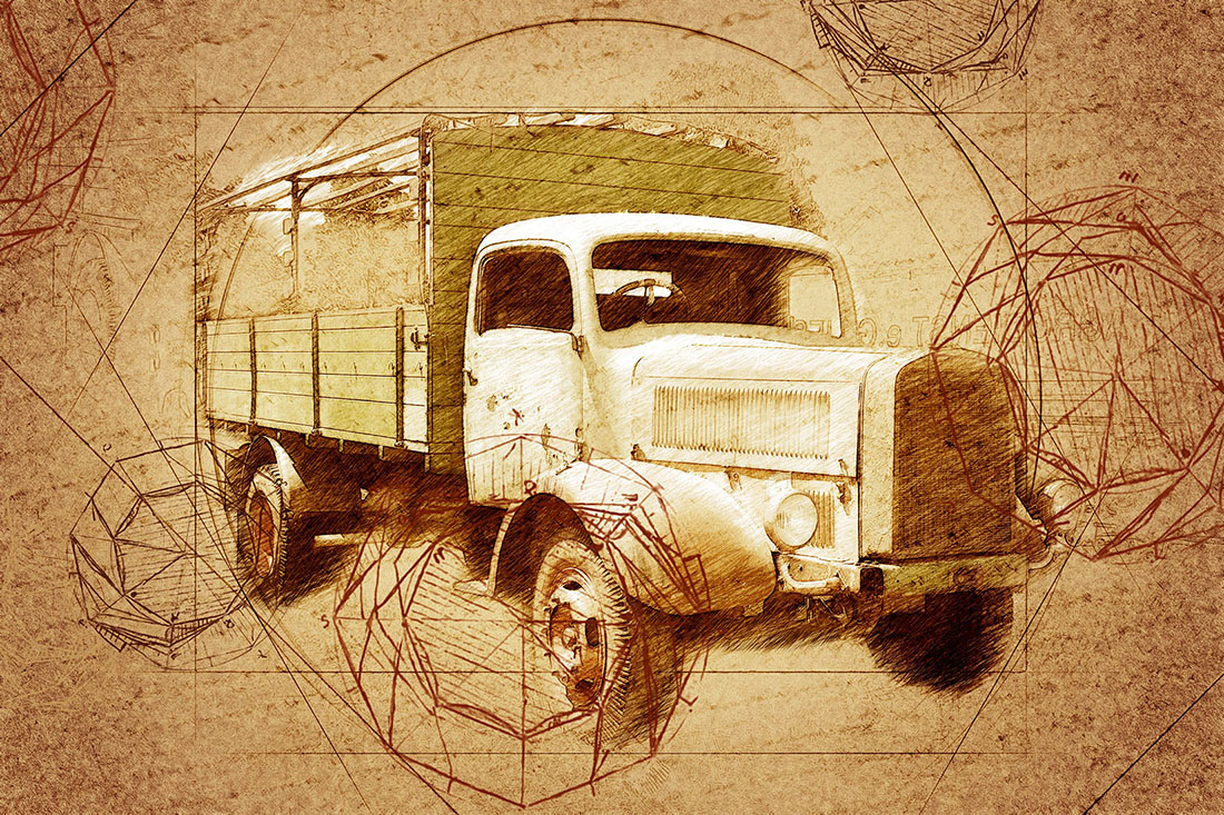 Bundle of 12 Old Trucks HQ Graphics with Country Style for printing.