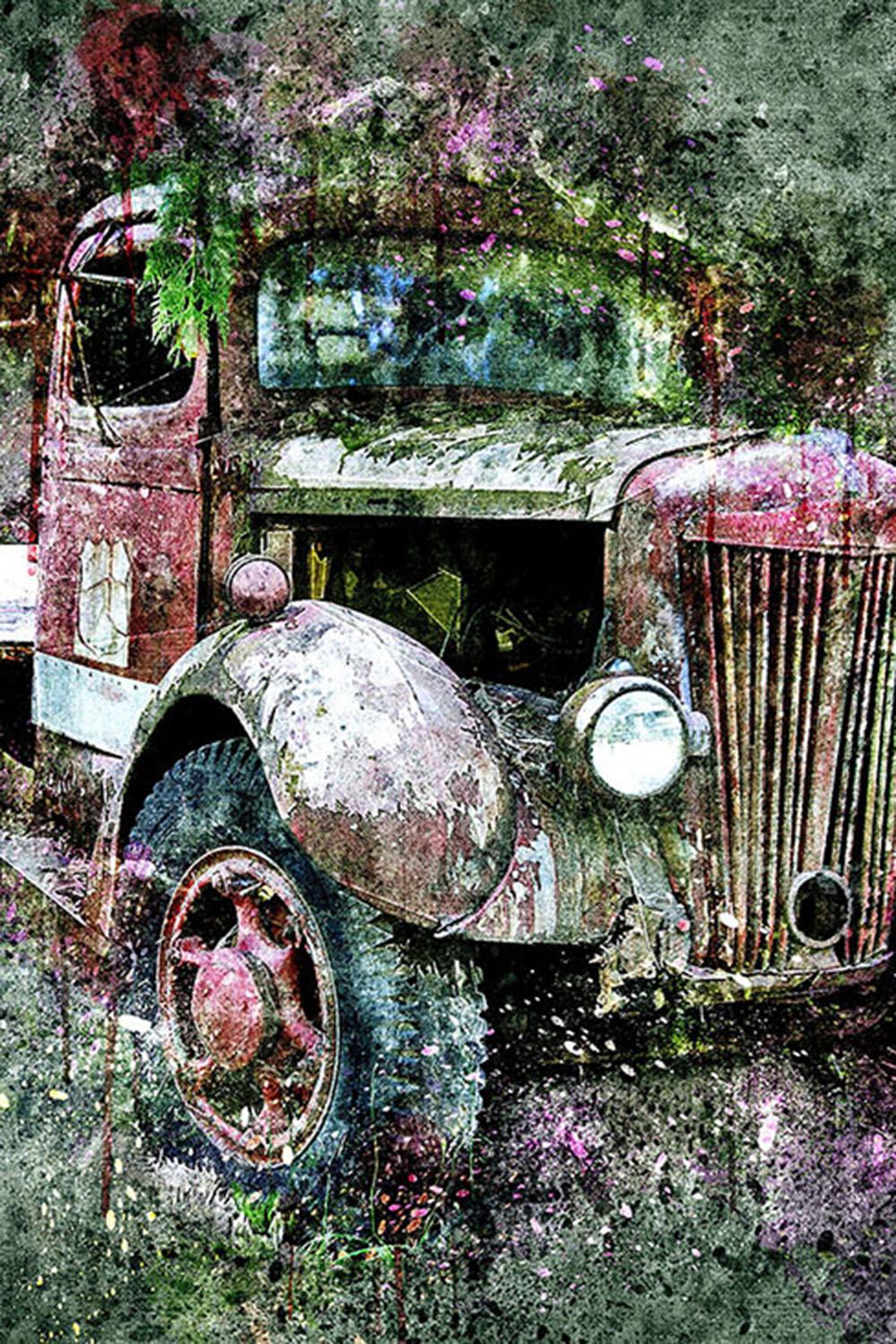 Bundle of 12 Old Trucks HQ Graphics with Grunge Style pinterest image.