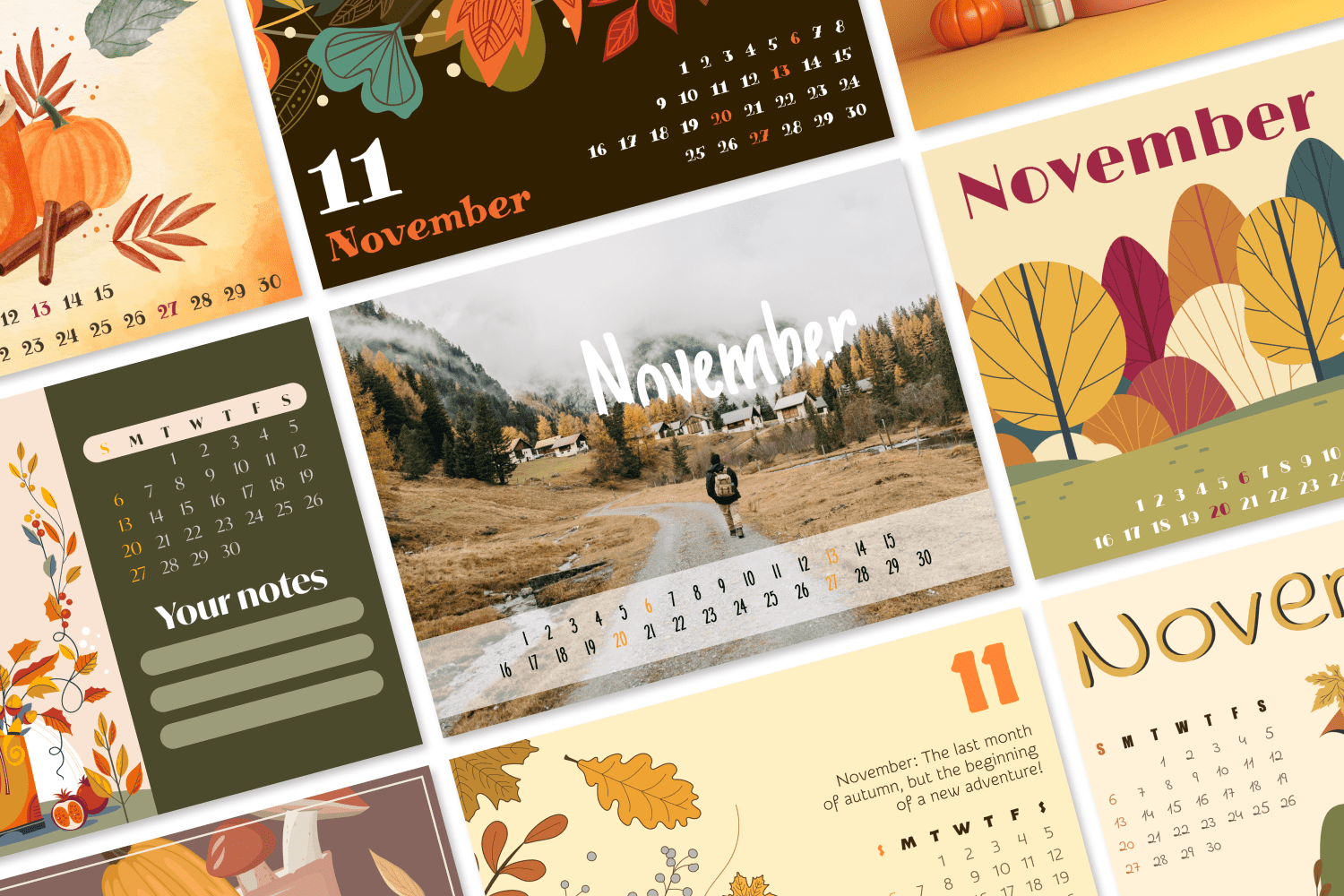 Collage of calendars for November.