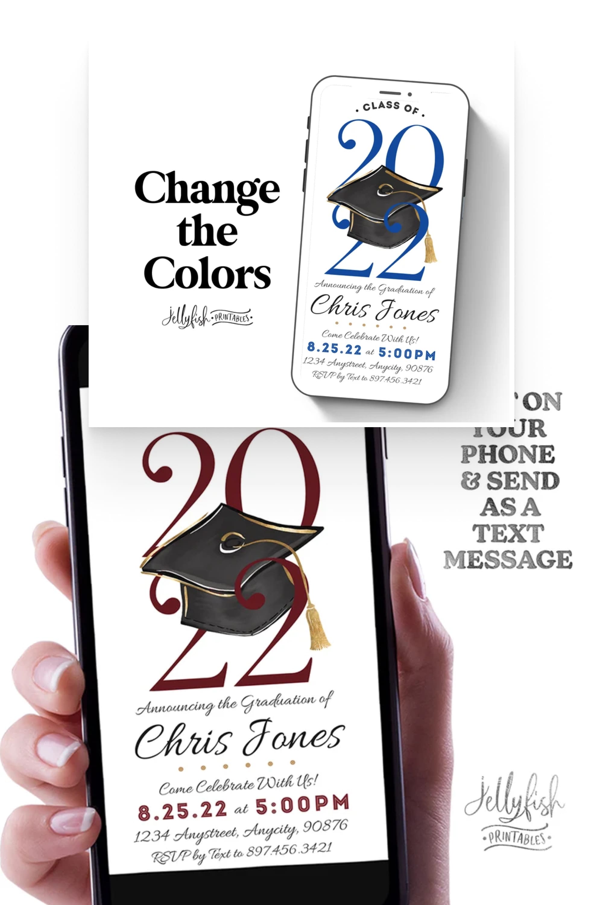 A collage of graduation invitation images with a drawn confederate and date.