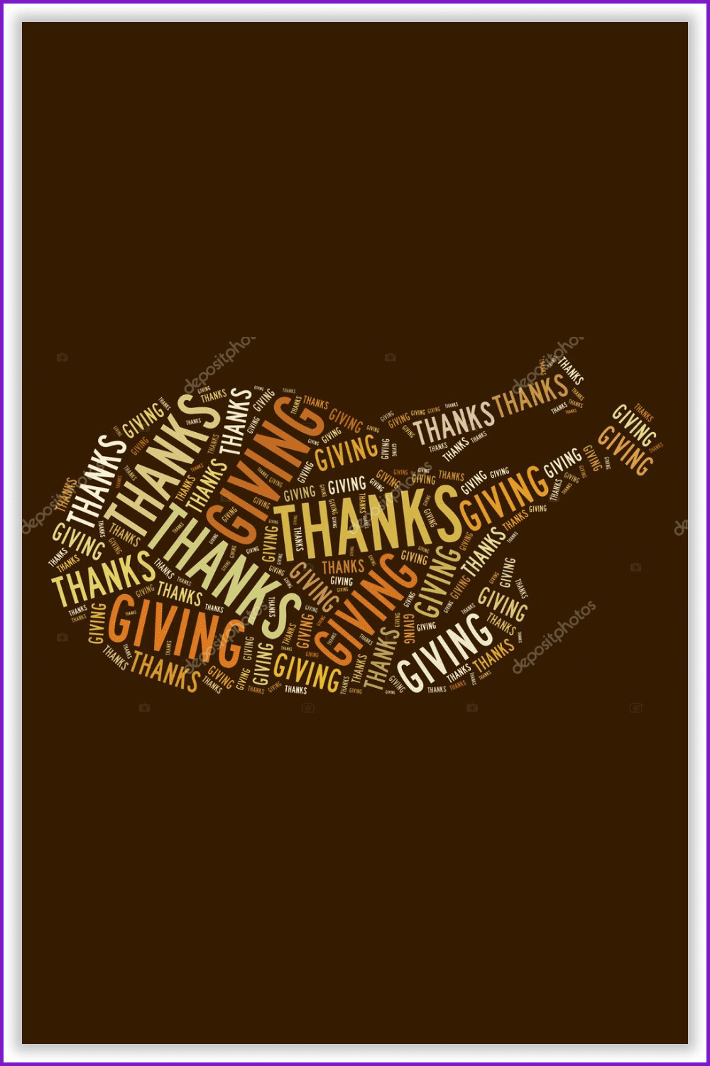 Turkey silhouette made from words Thans and Giving.