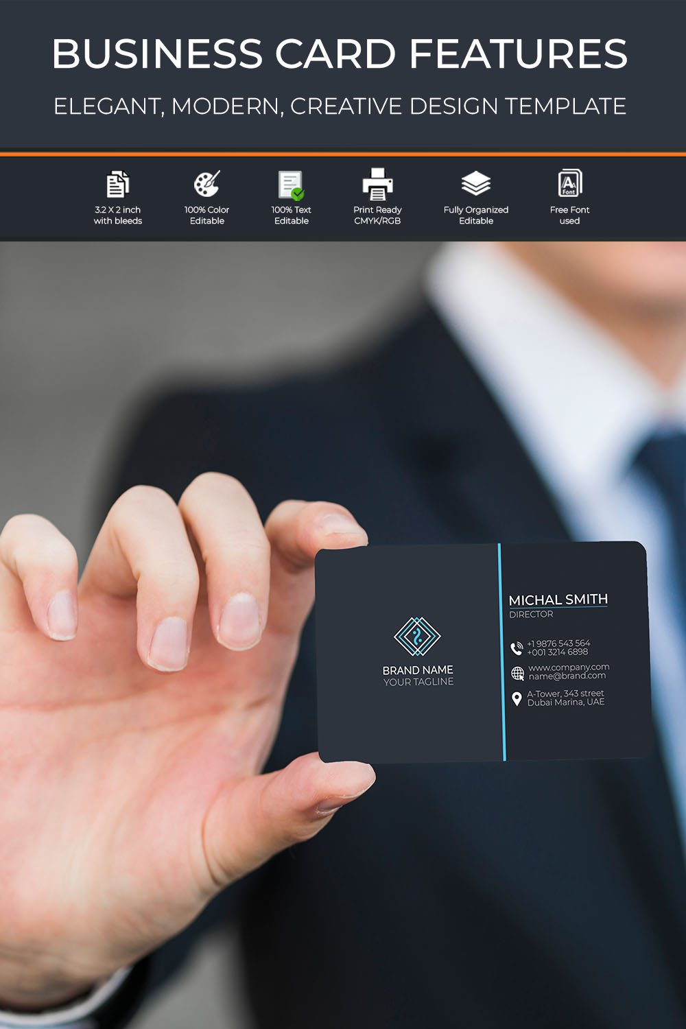 Modern Corporate Business Card Template pinterest image.