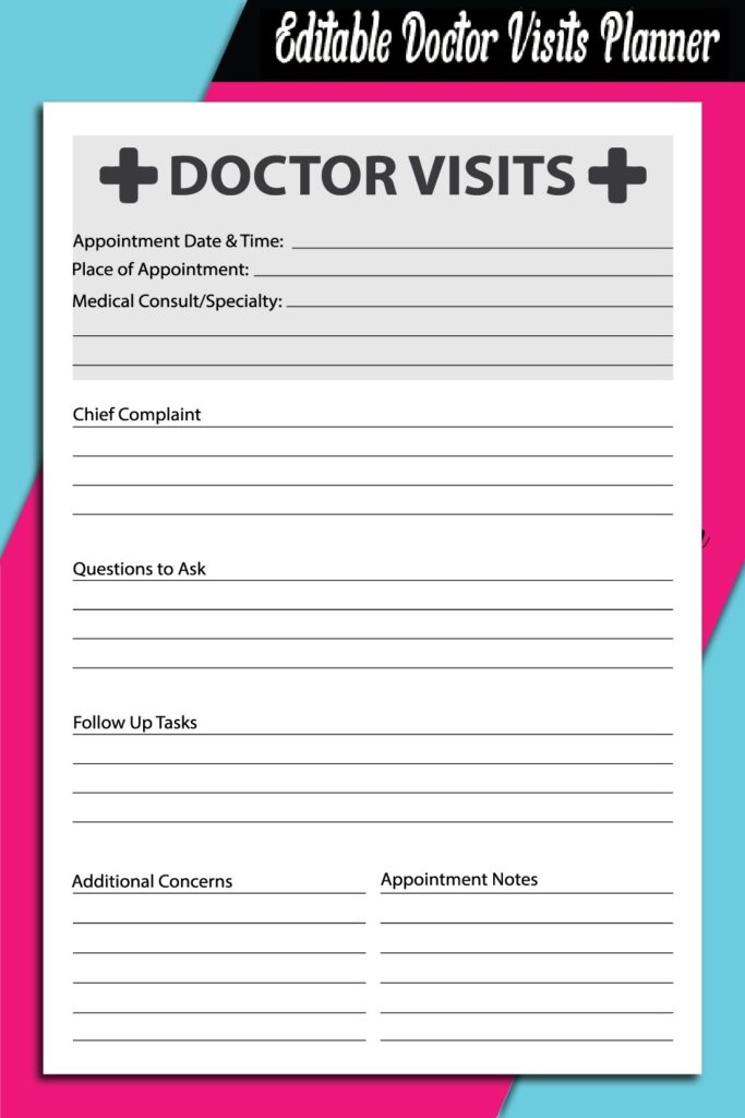 Doctor Visit Editable Log Book Planner - MasterBundles