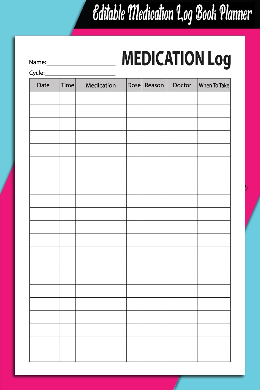 Medication Log Book KDP Interior pinterest image.